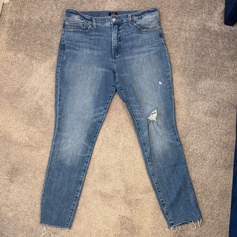 Express Blue Women's Skinny Jeans with Knee Distress
